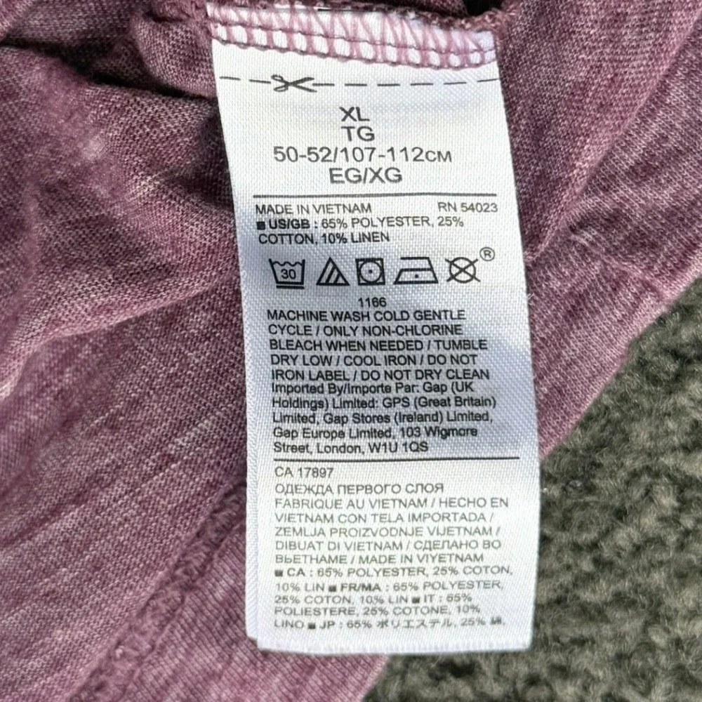 Banana Republic Vintage Tee Mens XL Purple Linen Blend Long Sleeve Henley Shirt